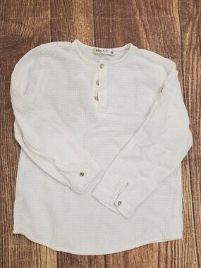 Mauve white waffle style roll-up sleeve top sz 8